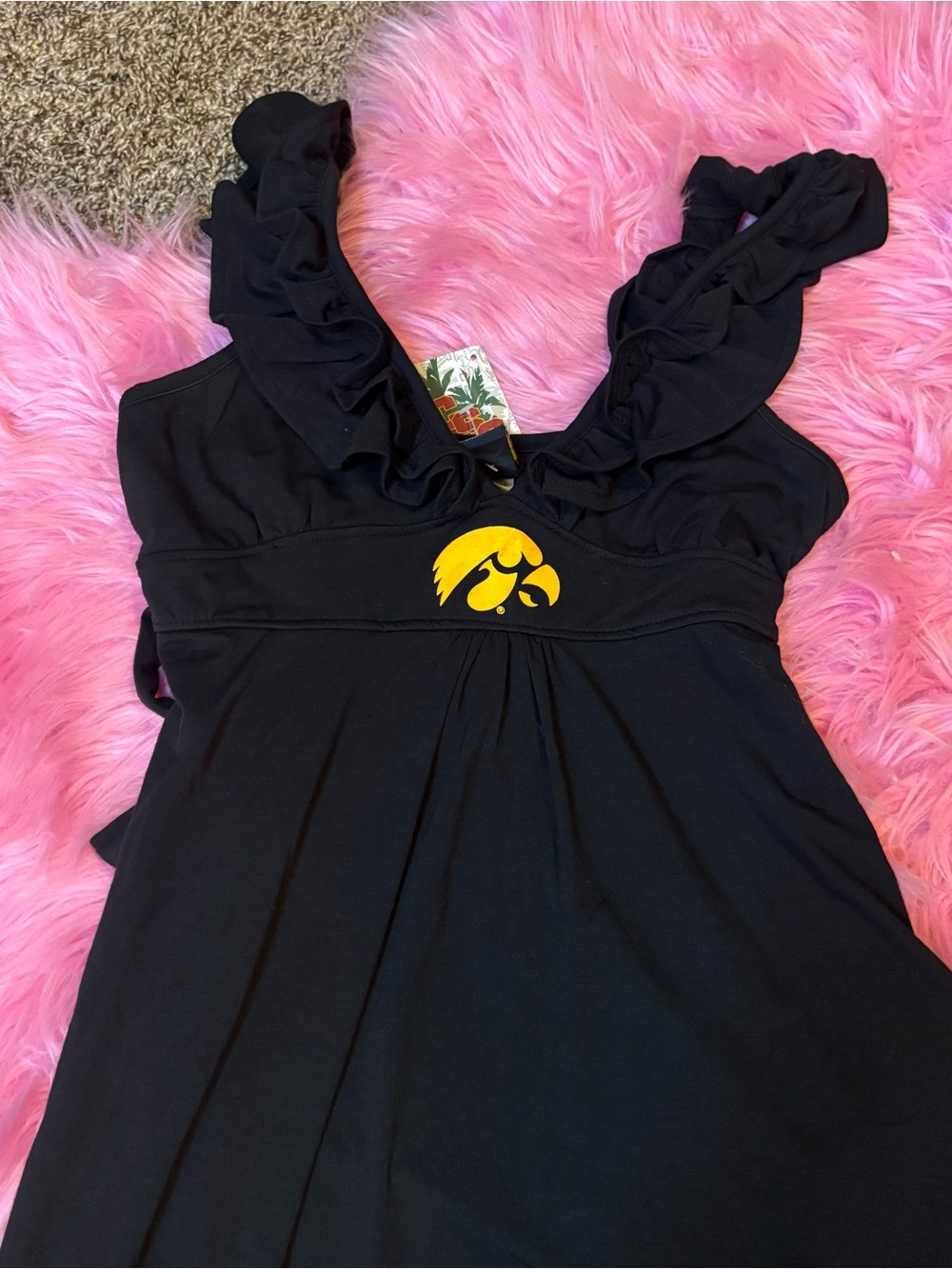 NWT Iowa Hawkeyes Black Ruffle Sleeve Game Day Dress Medium
